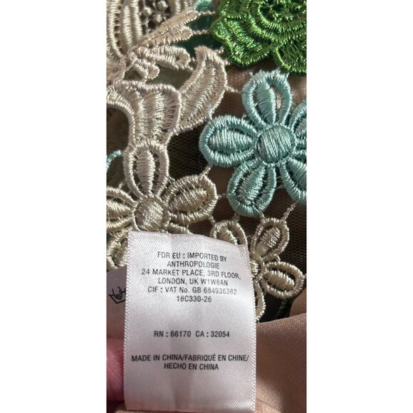 Anthropologie Sz 2 Dress Emerald Green Applique Floral Sleeveless Midi Dress - Picture 6 of 10
